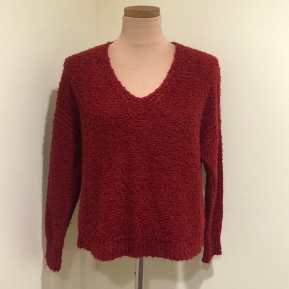 Anthropologie Sanctuary Sweater Size XS Cranberry Red Fuzzy Pullover - Picture 2 of 11